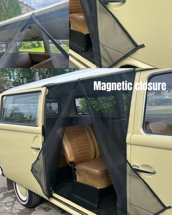 Magnetic Bug Screen for VW T2 Westfalia Sliding Door + Rear in BLACK