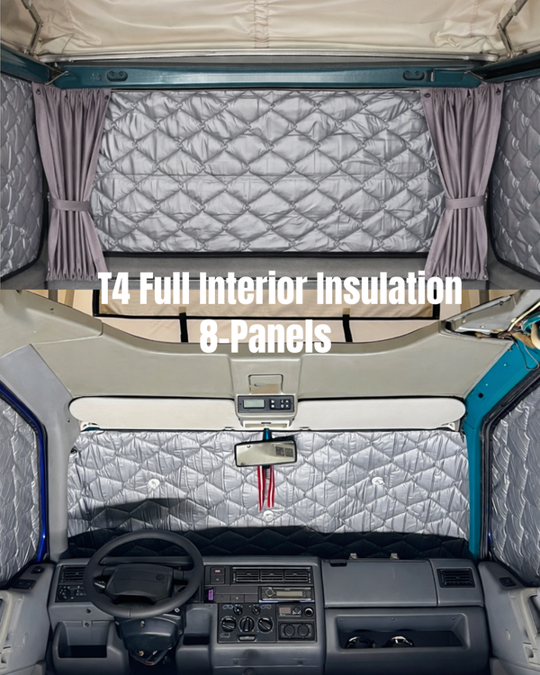 Interior of a vehicle with T4 full interior insulation panels installed.