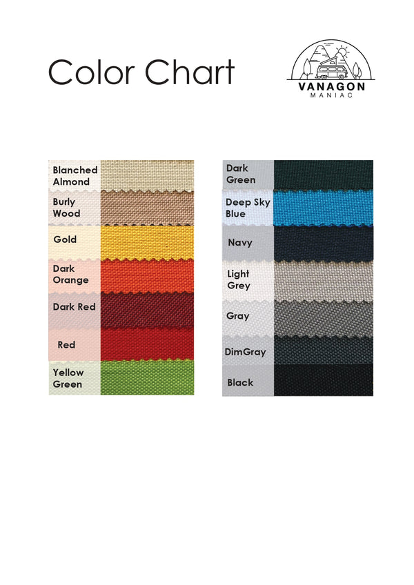 Custom canvas color options for VW Eurovan Winnebago roof tent
