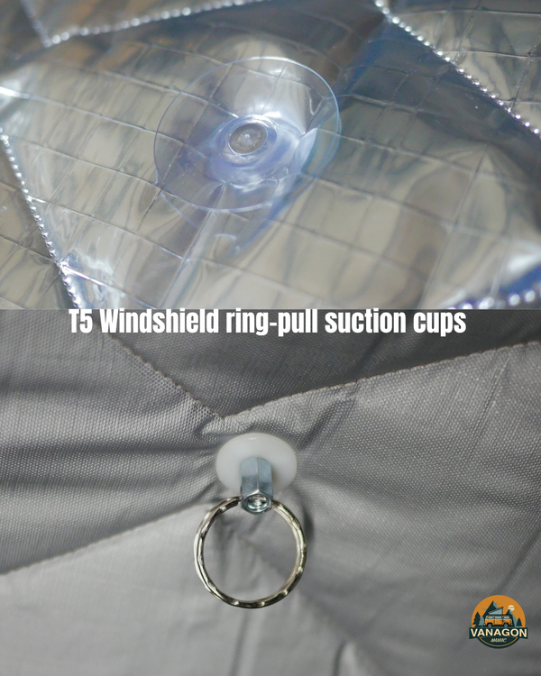 Windshield ring-pull suction cups on a gray surface with Vanagon logo.